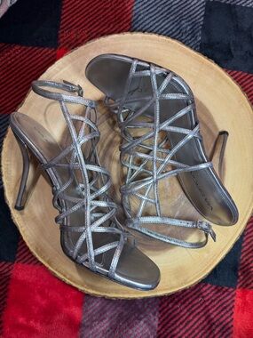 Via Spiga Metallic Silver Strappy Cage Heels
